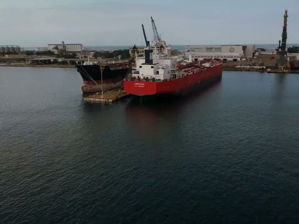 Aerial view of tankers and cranes at the Port of Veracruz, Mexico